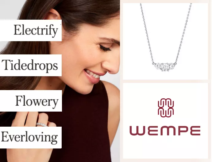 An advertising image from Wempe promotes the four new lines: Electrify, Tidedrops, Flower and Everloving.