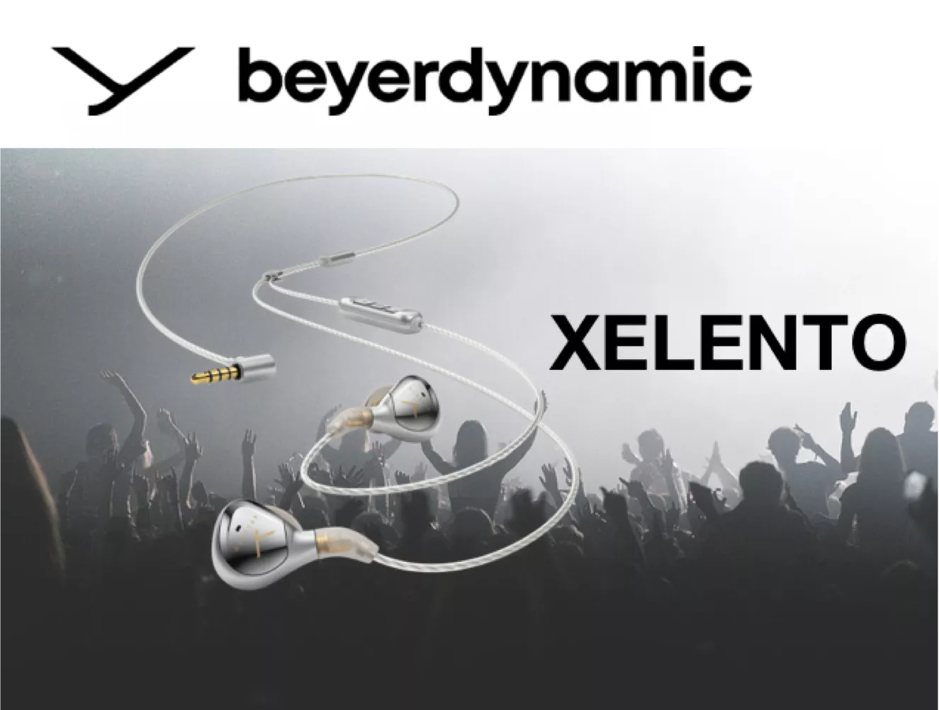 People at a concert, with Xelento headphones and the beyerdynamic logo on top.