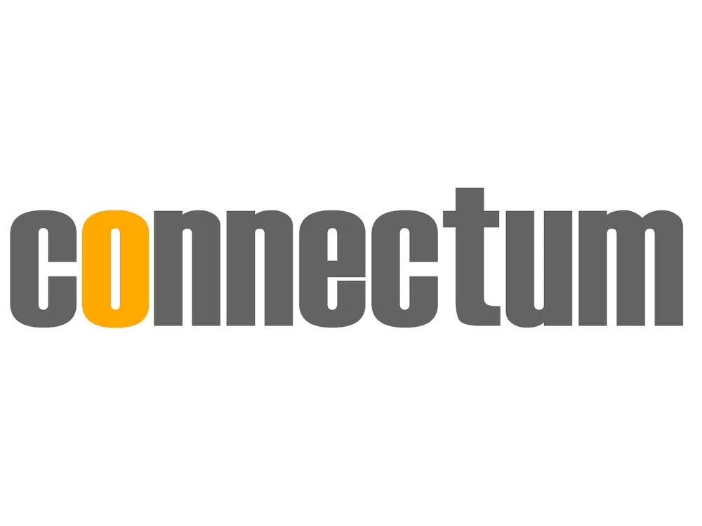 The Connectum logo: connectum in lower case in gray letters, the “o” is yellow/orange. 