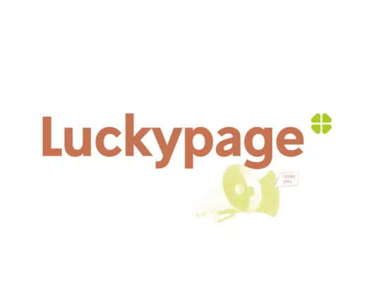 Luckypage logo with stylized cloverleaf. 