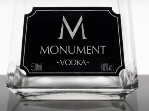 The Monument Vodka label on a bottle. 