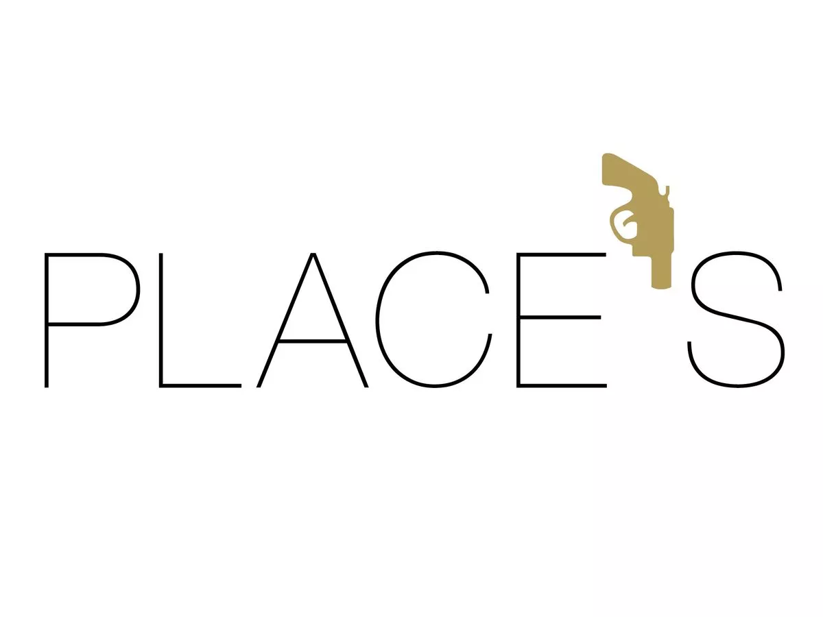 The PLACES logo: black lettering, between the E and the S is a golden revolver pointing downwards. 